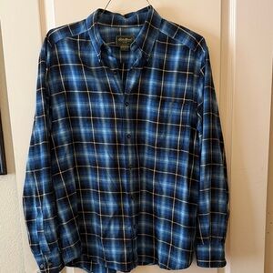 Eddie Bauer Navy and Blue Plaid Button-Down Shirt